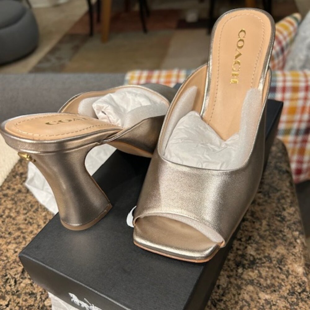 Coach Platinum Champagne Laurence Metallic Smooth Leather Upper Sandal - Picture 2 of 12
